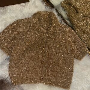 Sparkly Gold Short Sleeve Cardigan Top Blouse